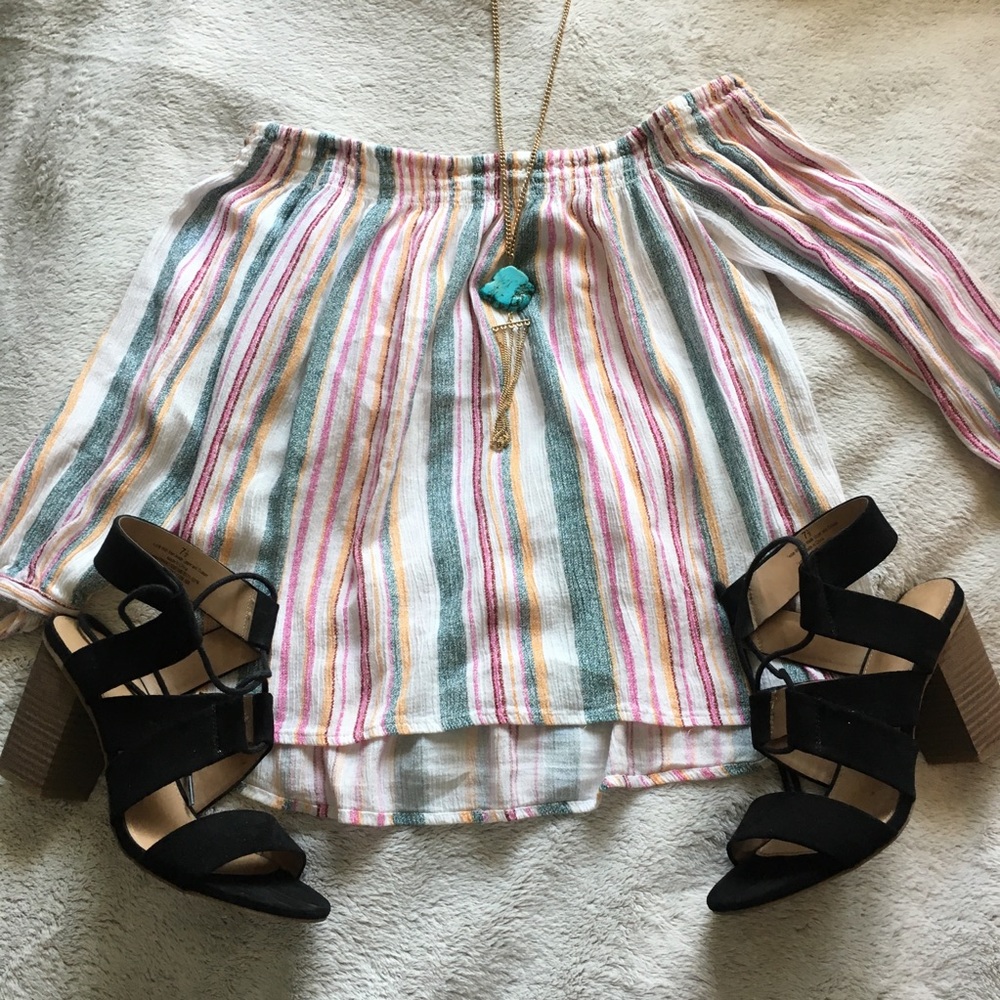 Striped off the shoulder long sleeve